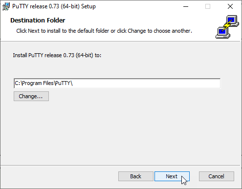 PuTTY Installer - Path Selection Step